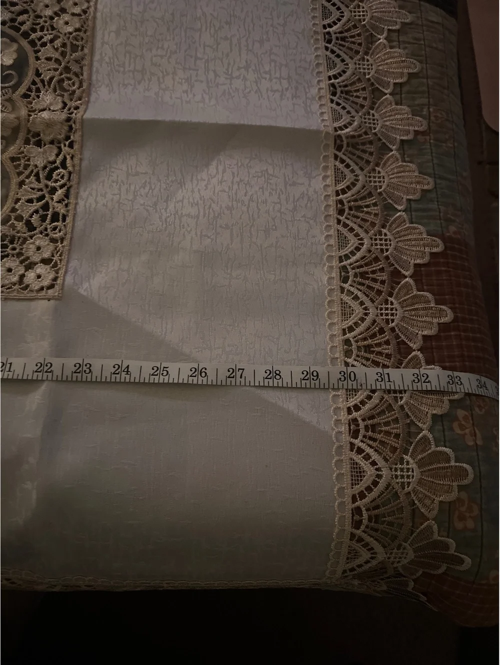 Vintage Style Lace and Embroidered Tablecloth - Cream Polyester